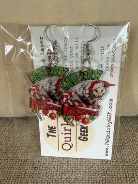 Merry Christmas possum earrings